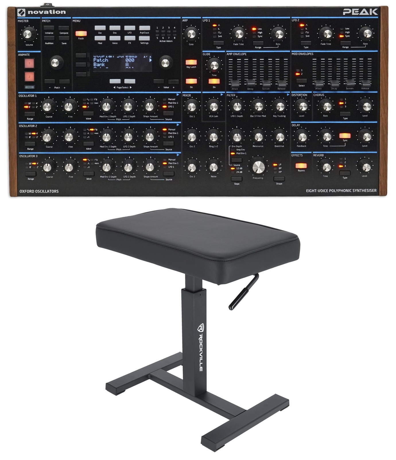Novation Peak MIDI USB Desktop Polyphonic Synthesiser+Hydraulic Air Lift Bench