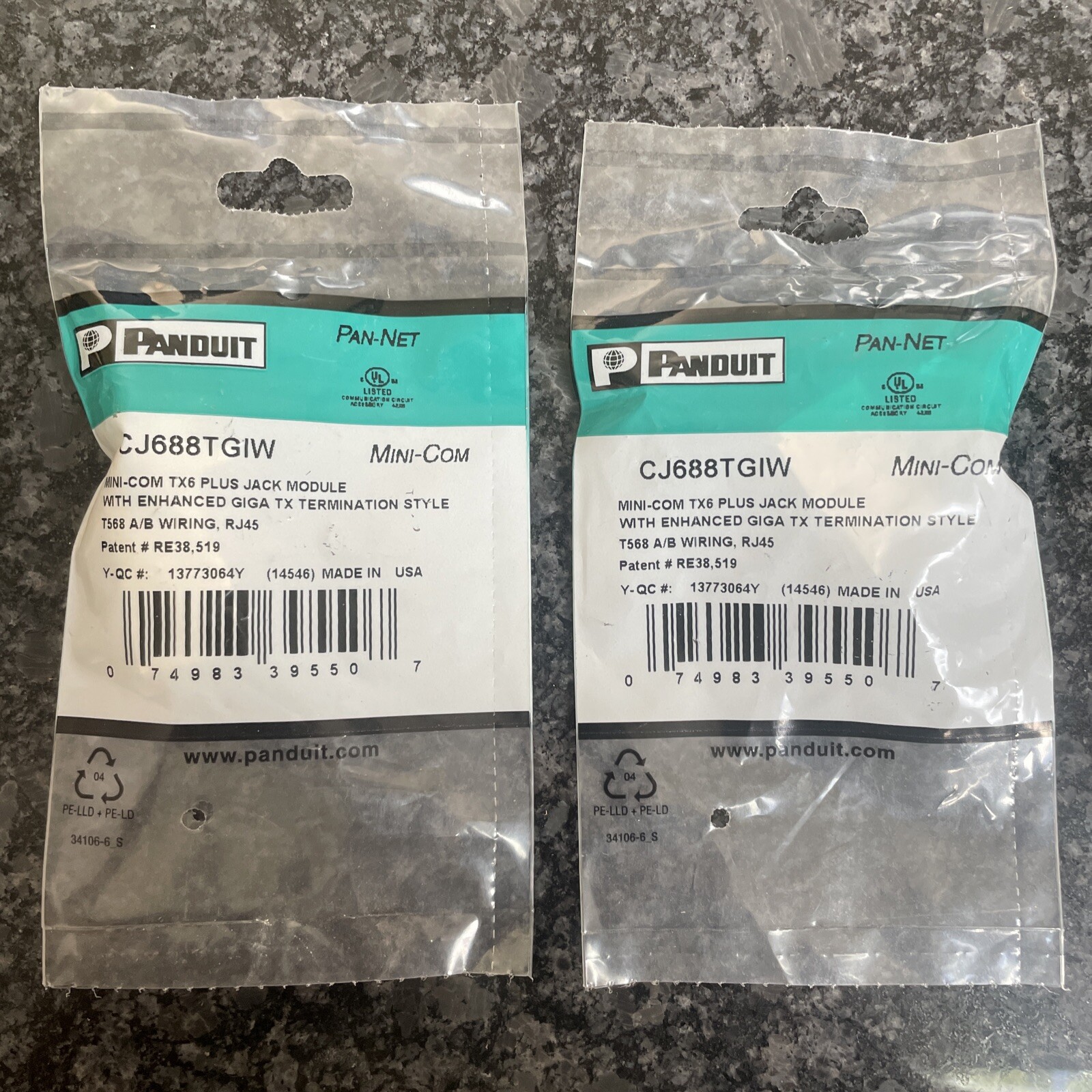 Panduit CJ688TGIW Snap In Connector Mini-Com TX6 PLUS UTP Cat 6 Off White(QTY 2