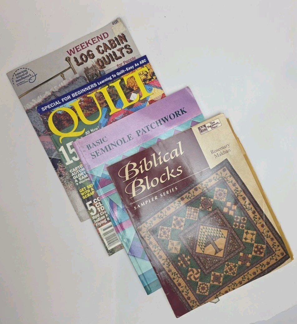 Lot of 4 Quilting Books Patterns- Crafts Log Cabin, Biblical, Seminole
