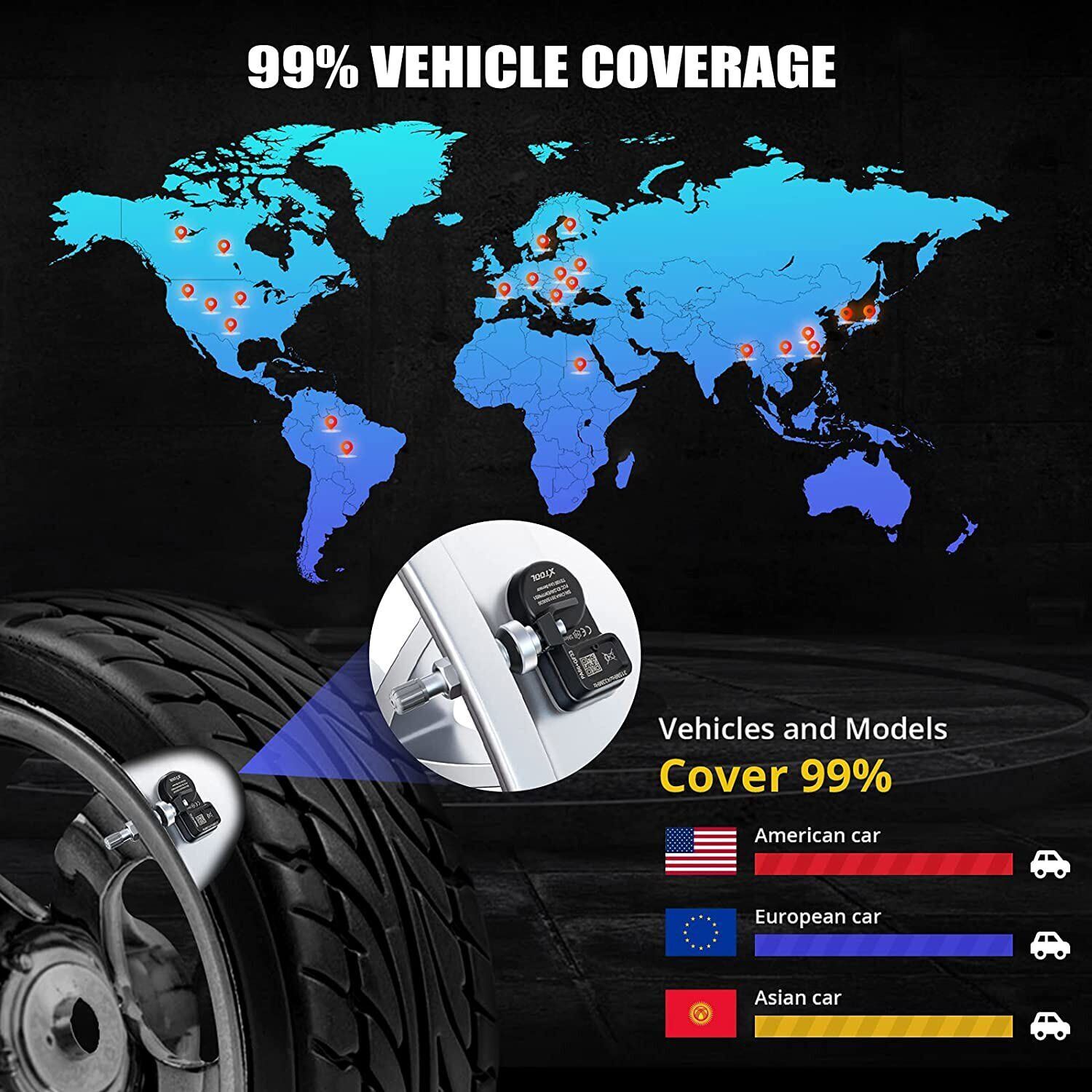 XTOOL TS100 TPMS 315MHz & 433MHz Programmable Tire Pressure Sensor 4pack Metal
