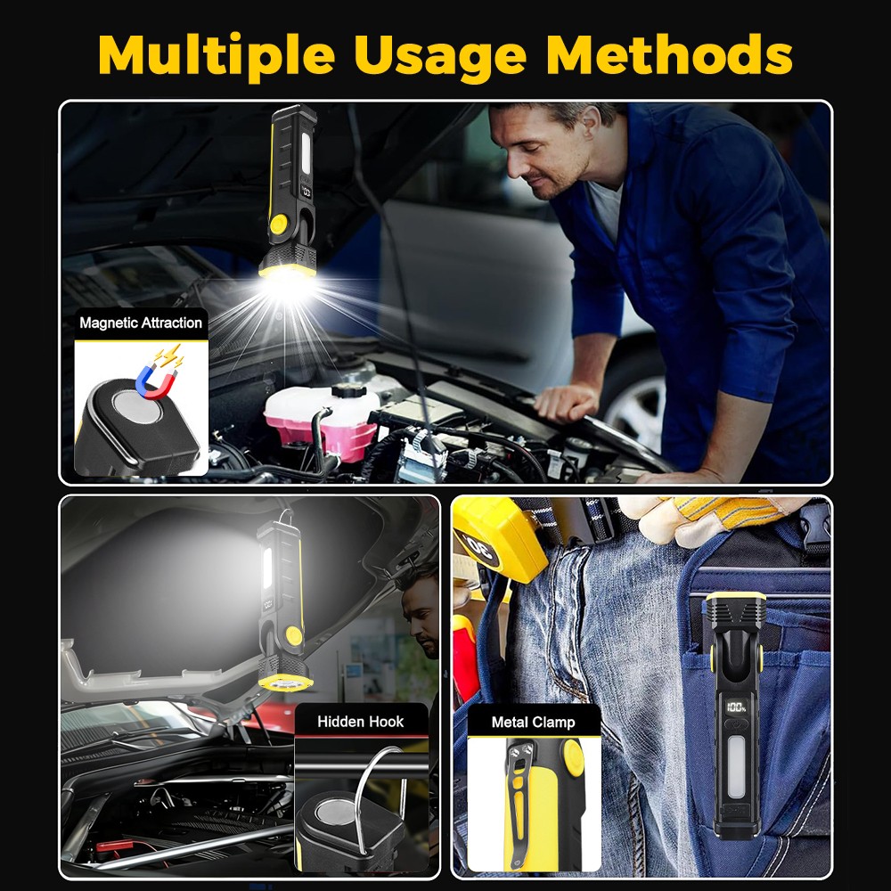 Rechargeable LED Work Light Mechanic Flashlight Lamp Magnetic Base Super Bright