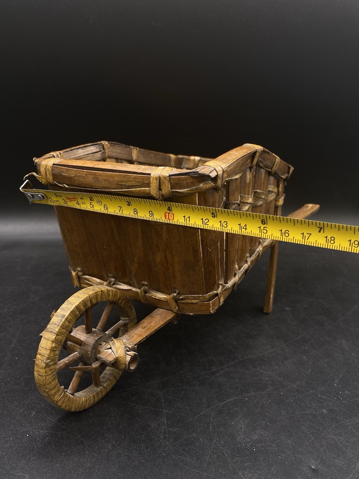 Wicker Wheelbarrow Cart Display Basket Plant Holder Vintage READ