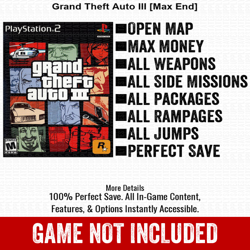 Grand Theft Auto III 100% All Items PS2 Memory Card Playstation