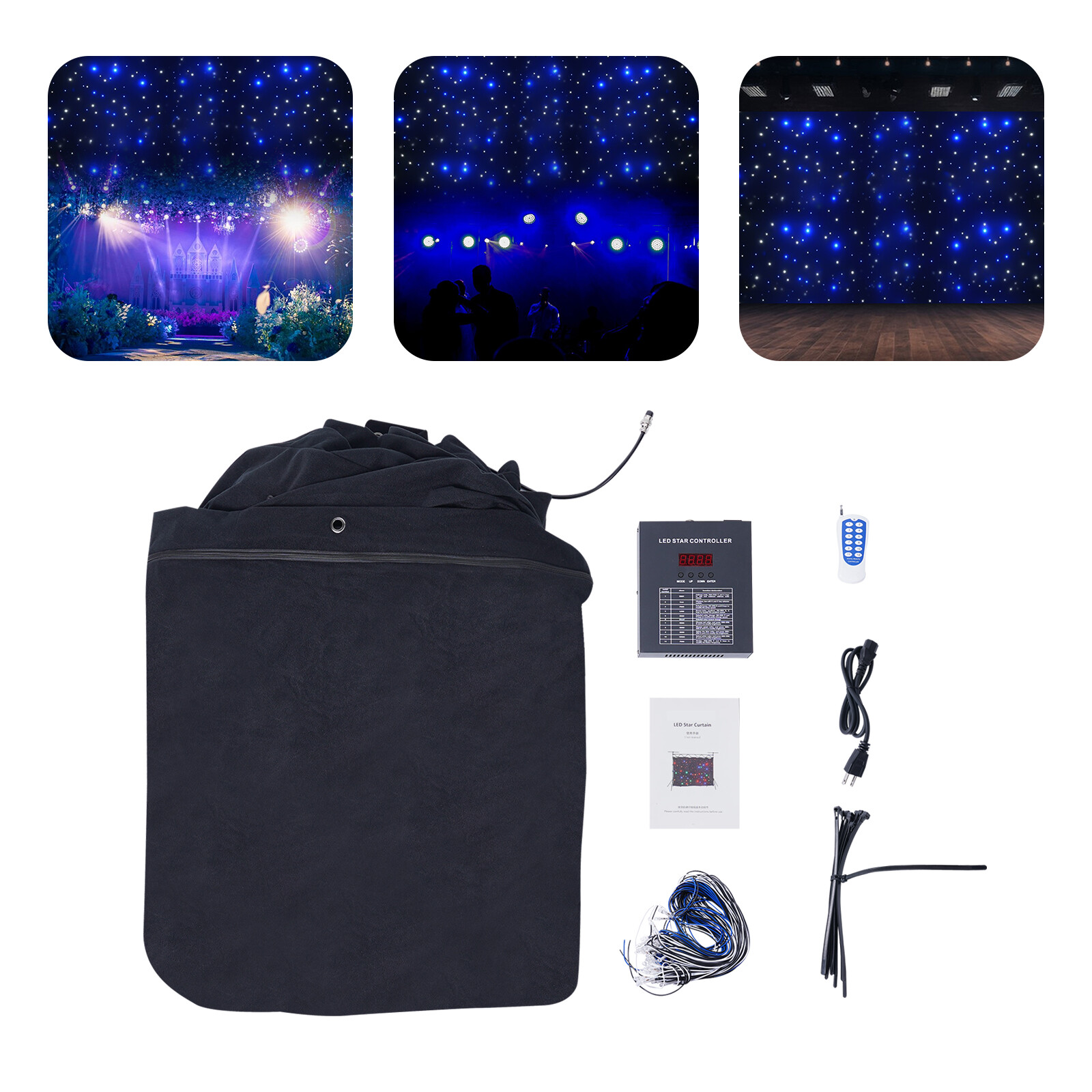 8CH LED Star Stage Backdrop Curtain Background Starry Sky w/ Controller Velvet