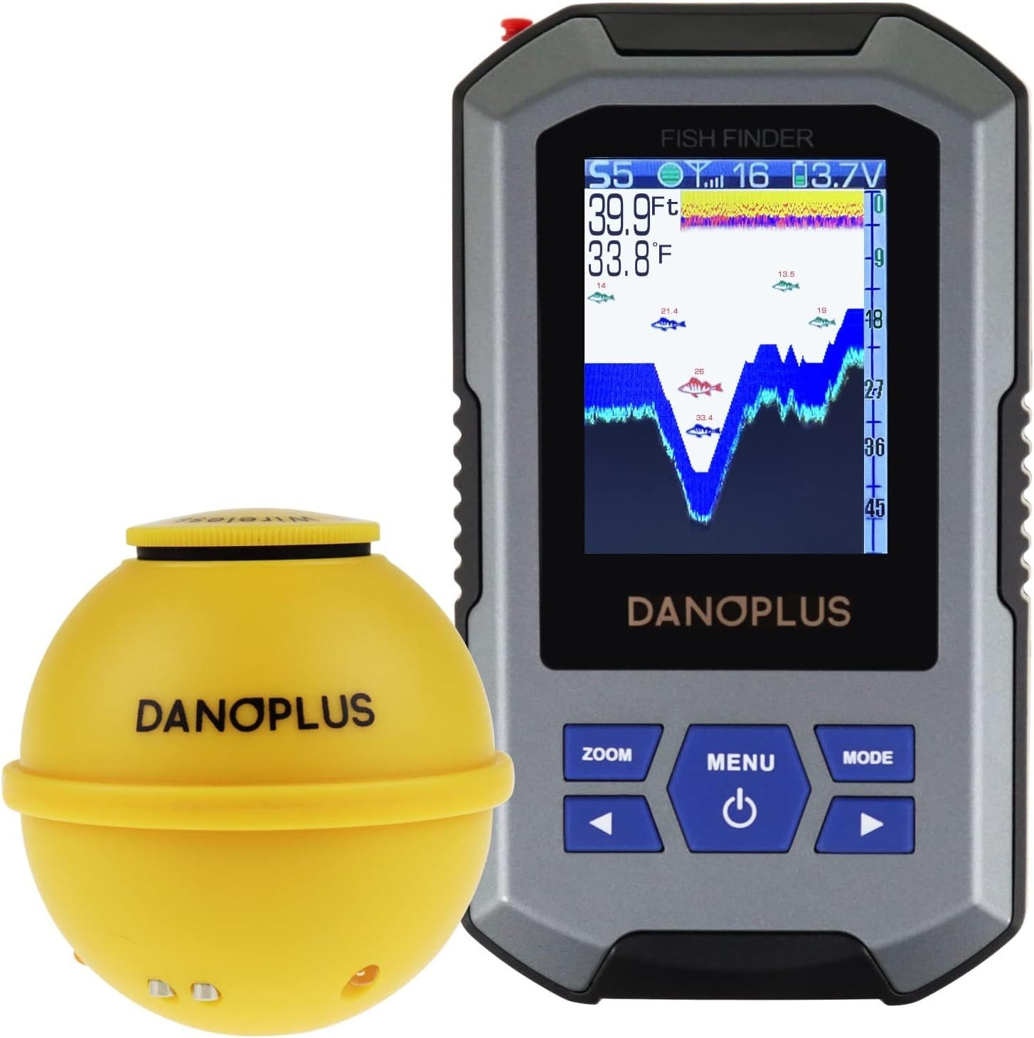 Portable Fish Finder Large HD Display Wireless Depth Finders for Boats with 147