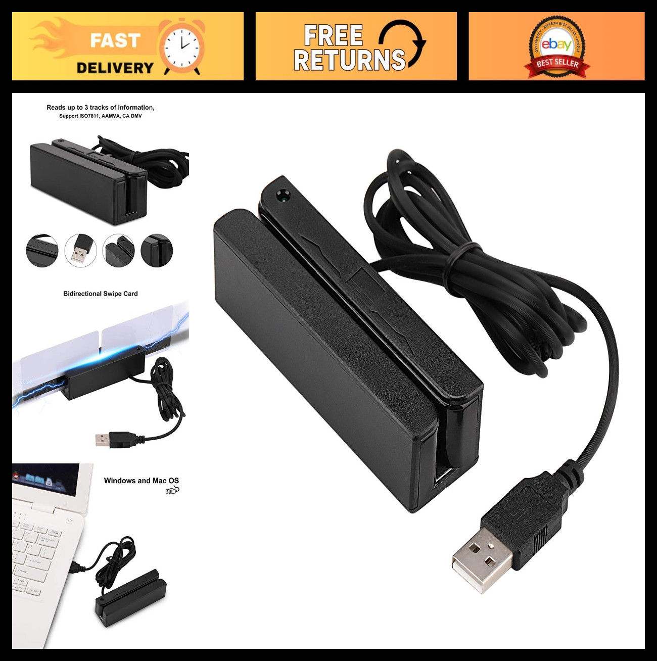 USB Magnetic Credit Card Reader 3 Tracks Mini Swipe MSR605 MSR606 Smart Card Rea
