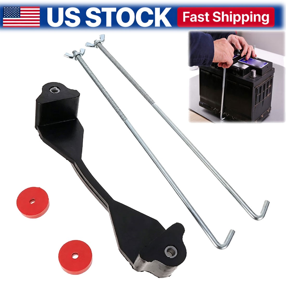 Car Rubber Battery Hold Down Clamp Kit Tie Down Bracket Hold Down Tool Universal