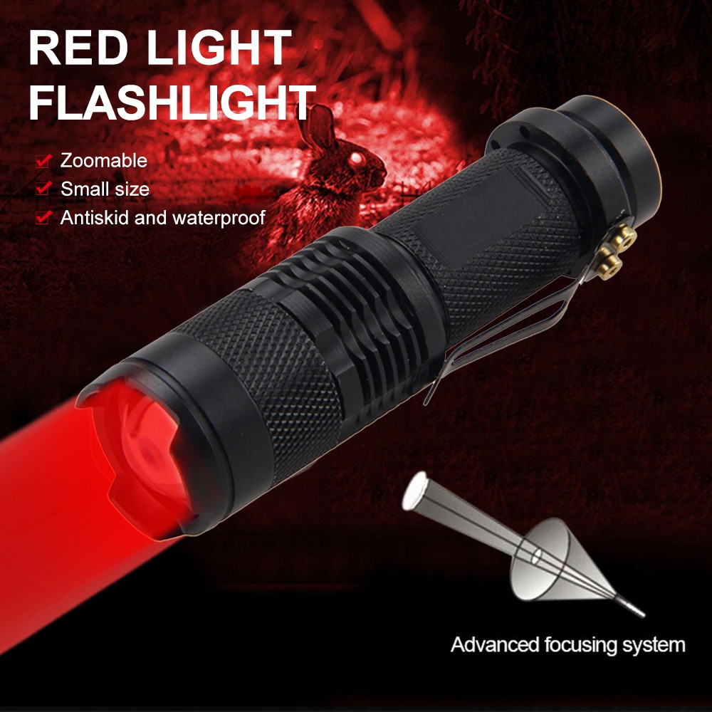 Mini Red Light LED Flashlight Zoomable 3Modes Torch Astronomy Night Vision Lamp