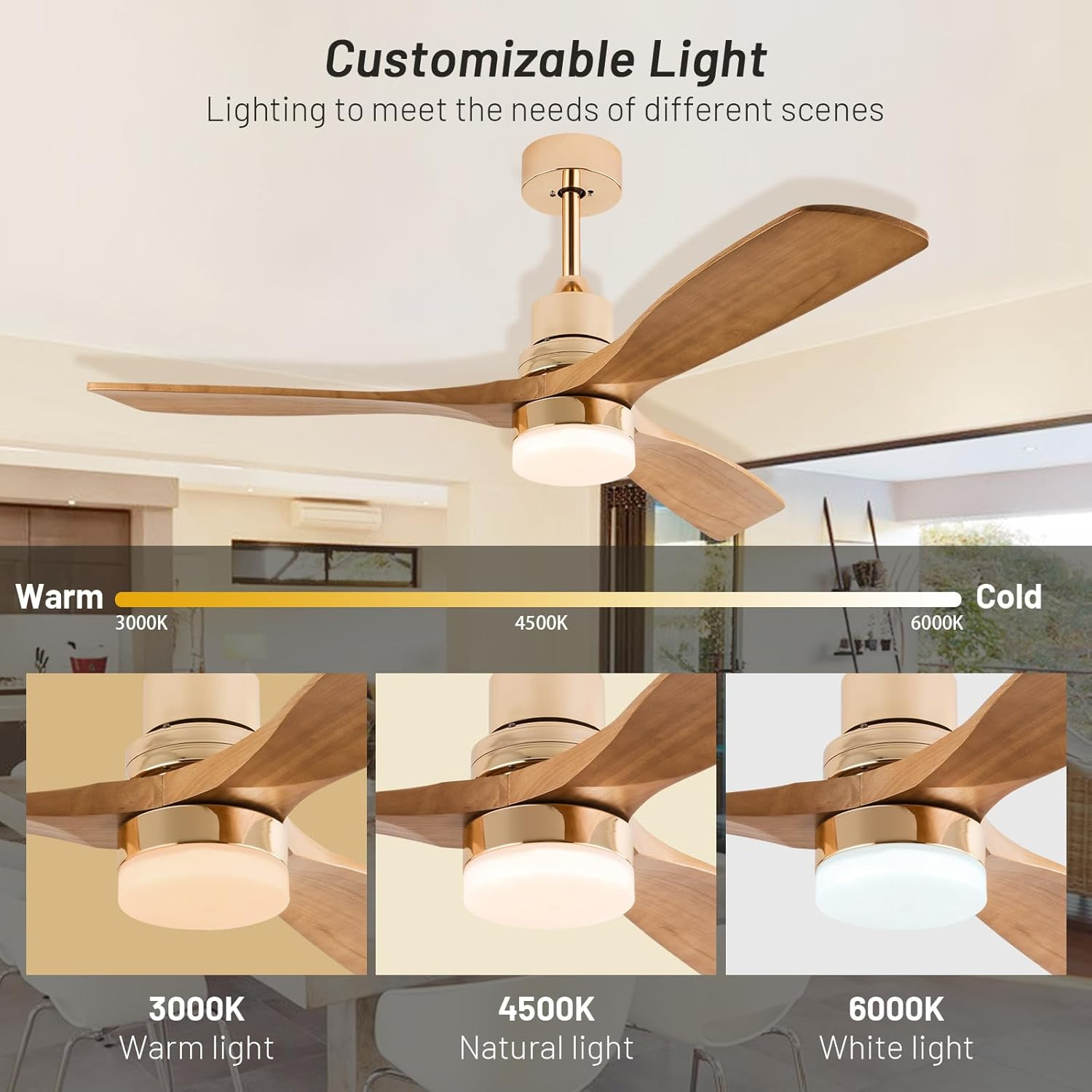 Rose Gold 48" Modern Ceiling Fan with Light & Remote, 6-Speed DC Motor