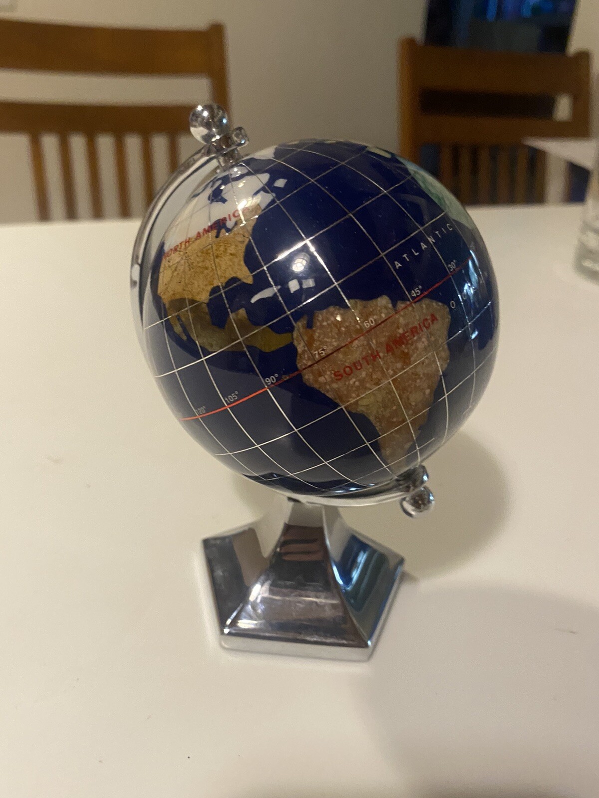 Alexander Kalifano Gemstone Globe Paper Weight Blue Silver Stand