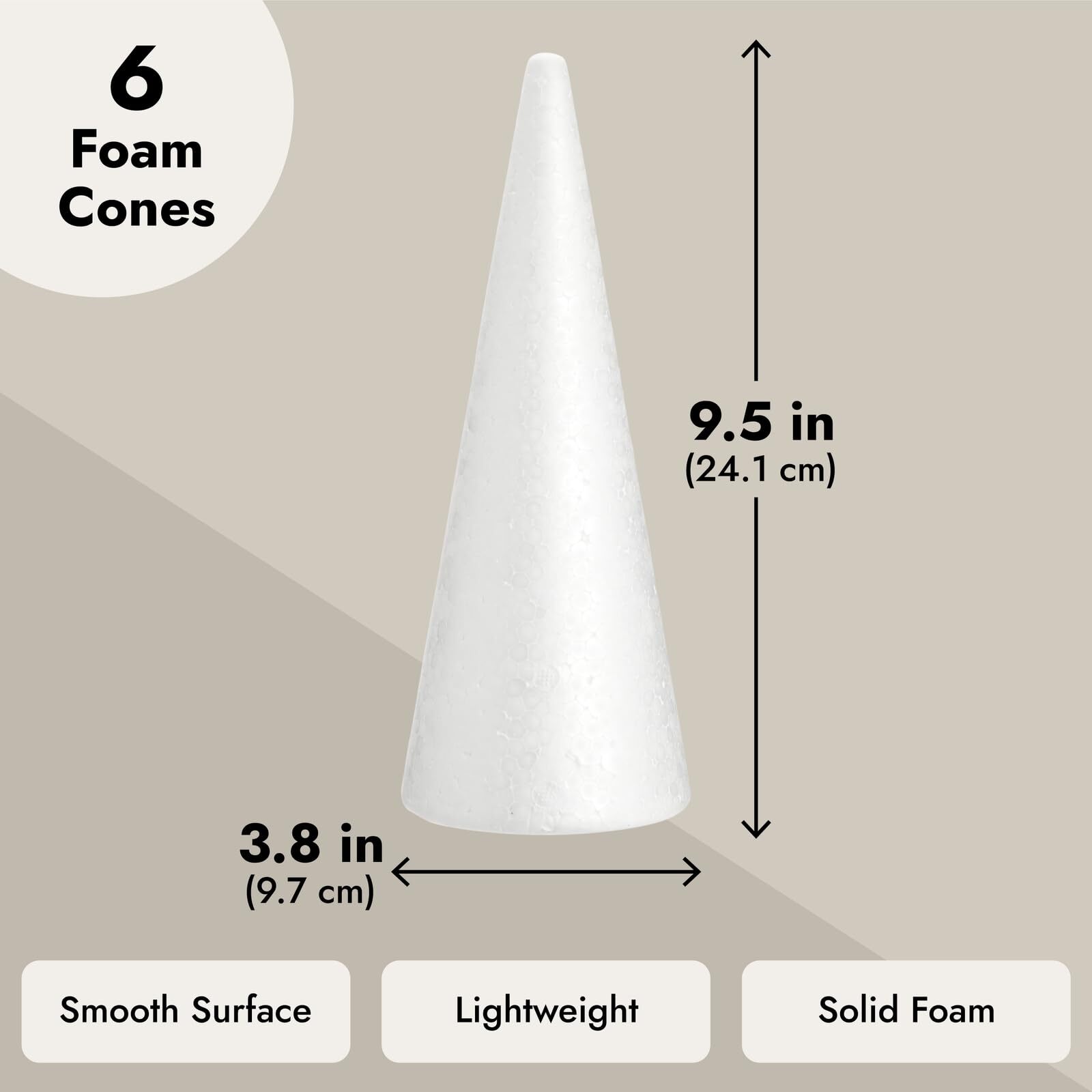 6 Pack White Crafting Foam Cones for DIY Art Projects & Holiday Decorations -...