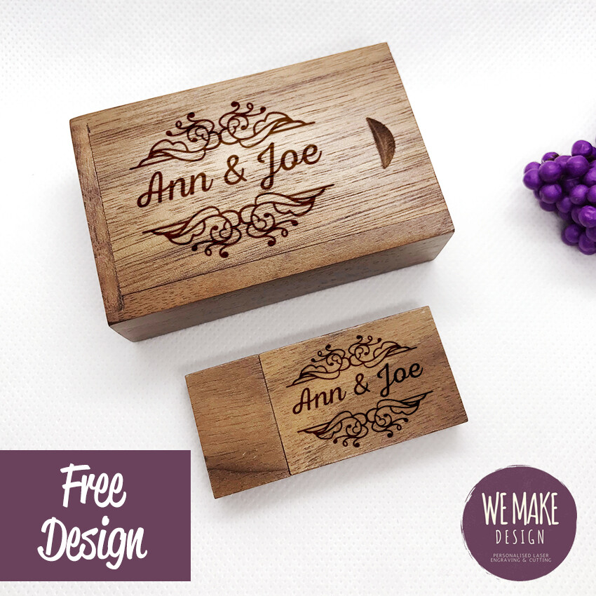 Personalised Wooden USB with Gift Box, 32GB USB 3.0 Wedding Memories
