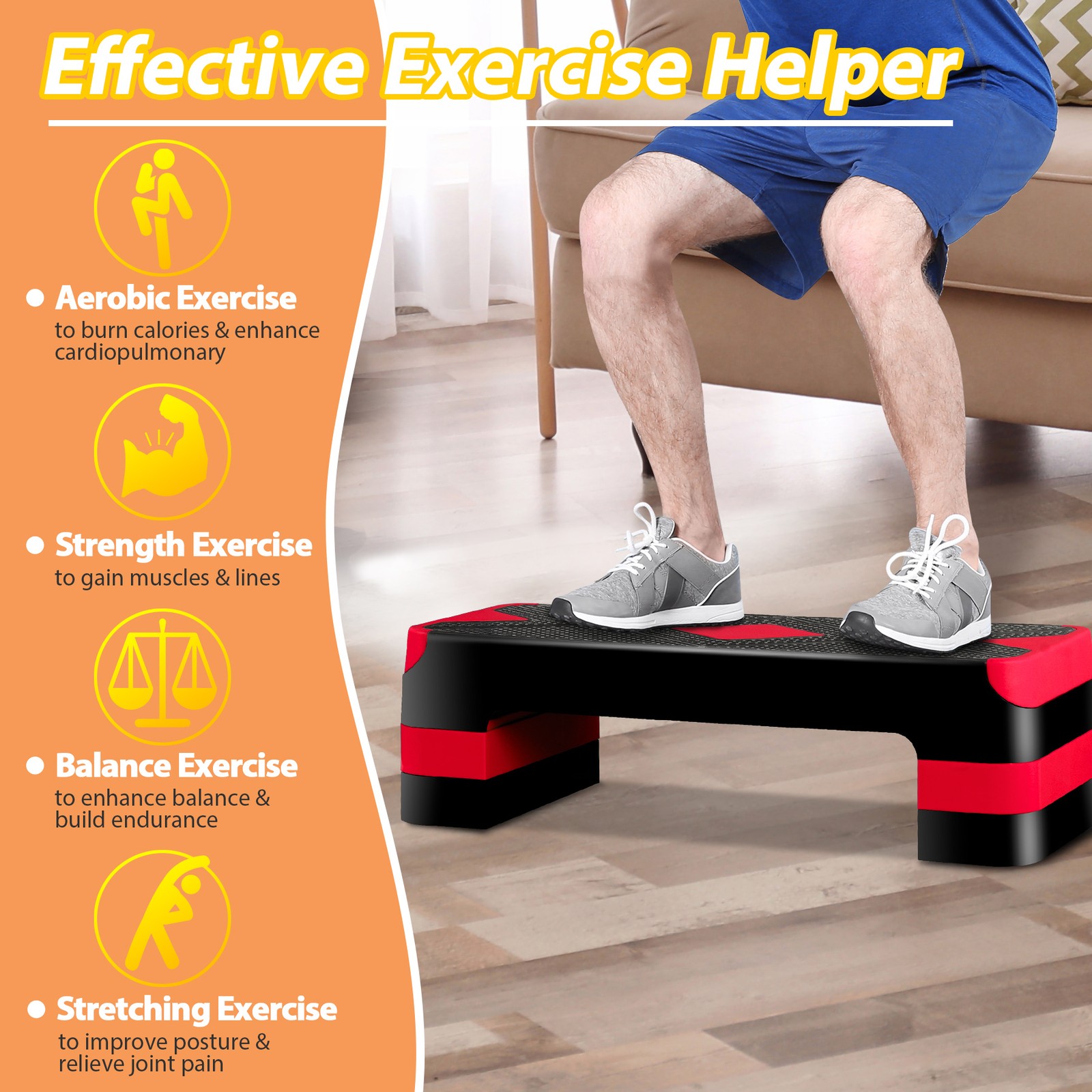 27" Aerobic SteperExercise Non-Slip Surface Platform Stepper Adjustable Red
