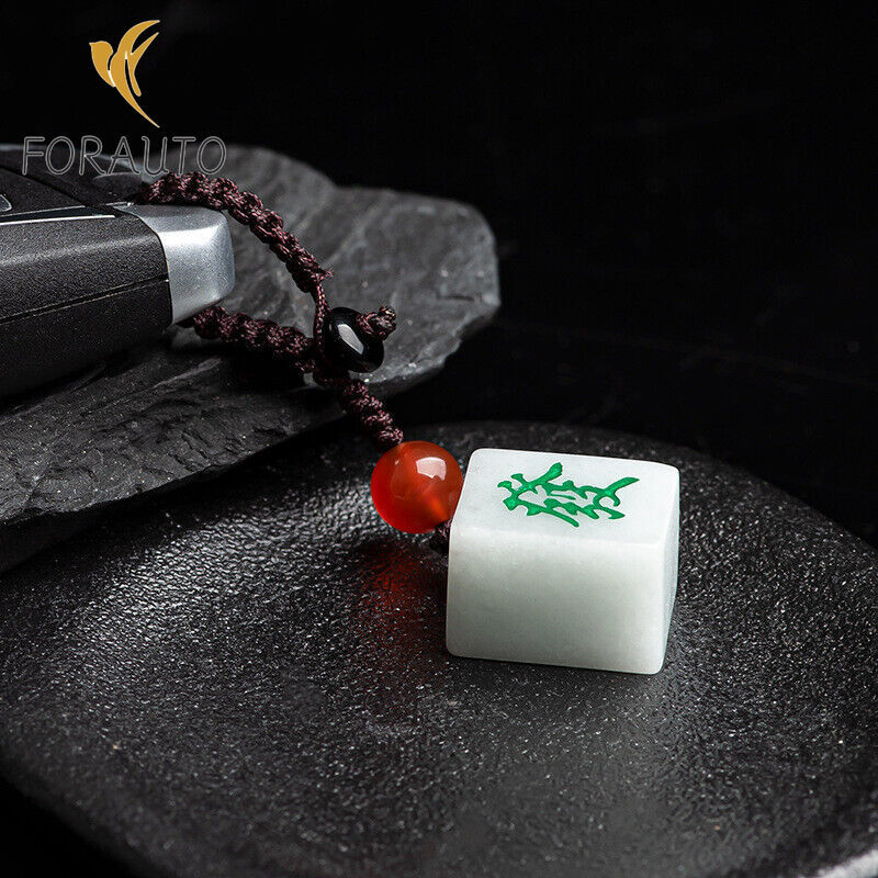 Chinese Natural Jade Mahjong Fortune Phone Pendant Car Keychain Bag Pendant