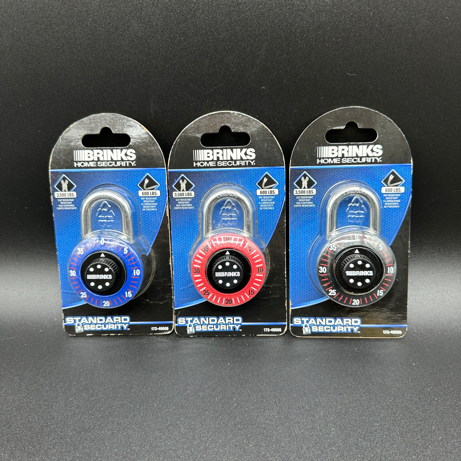 Set of 3 Brinks Dial Combination Padlock 1-7/8" (47mm) 172-49006