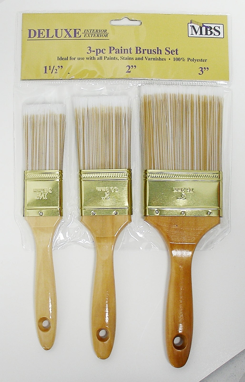 3pc Paint Brush Set 1.5", 2", 3" 100% Polyester For all Paints Interior/Exterior