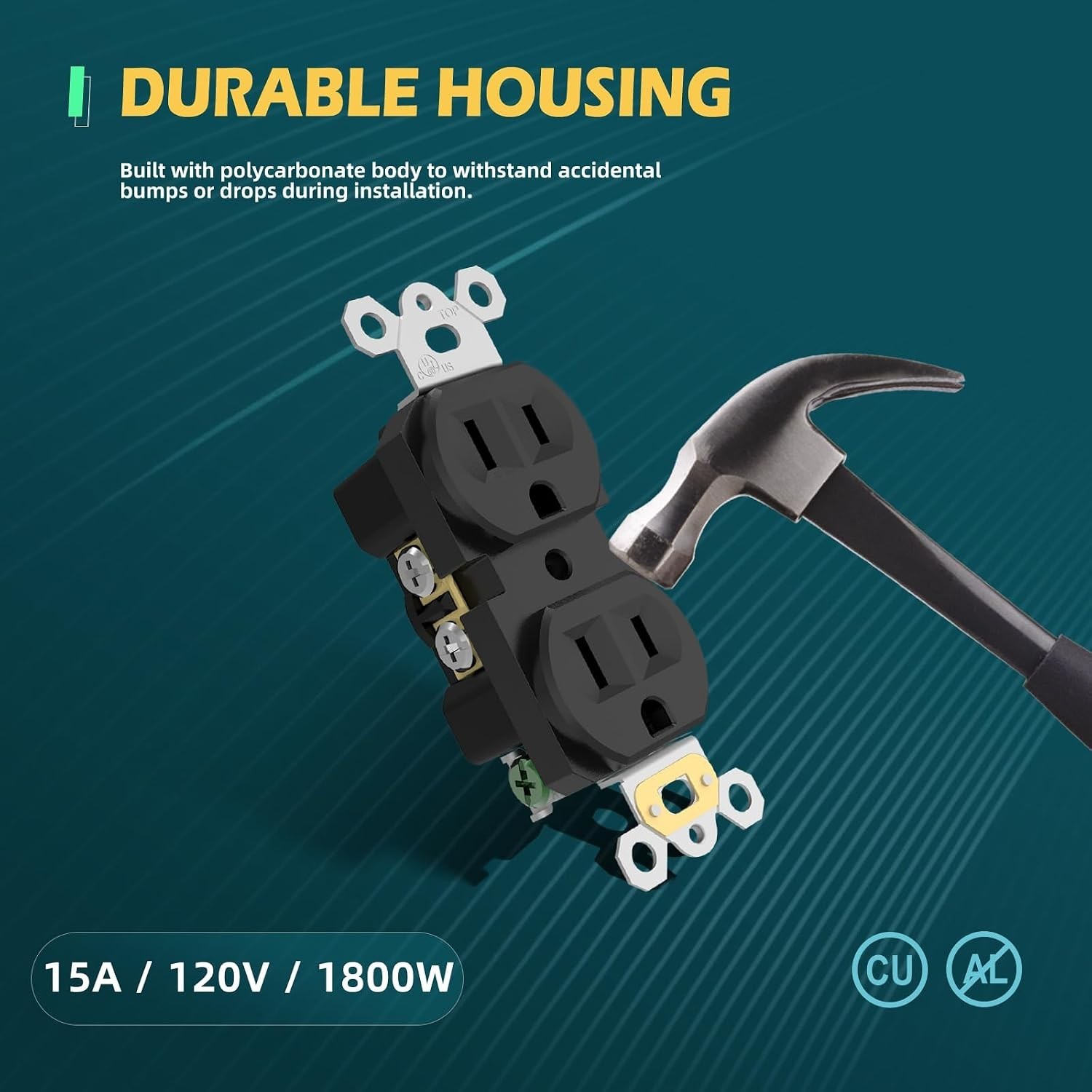 50 Pack Duplex Receptacle Outlets, 15A Standard Electrical Wall Receptacle
