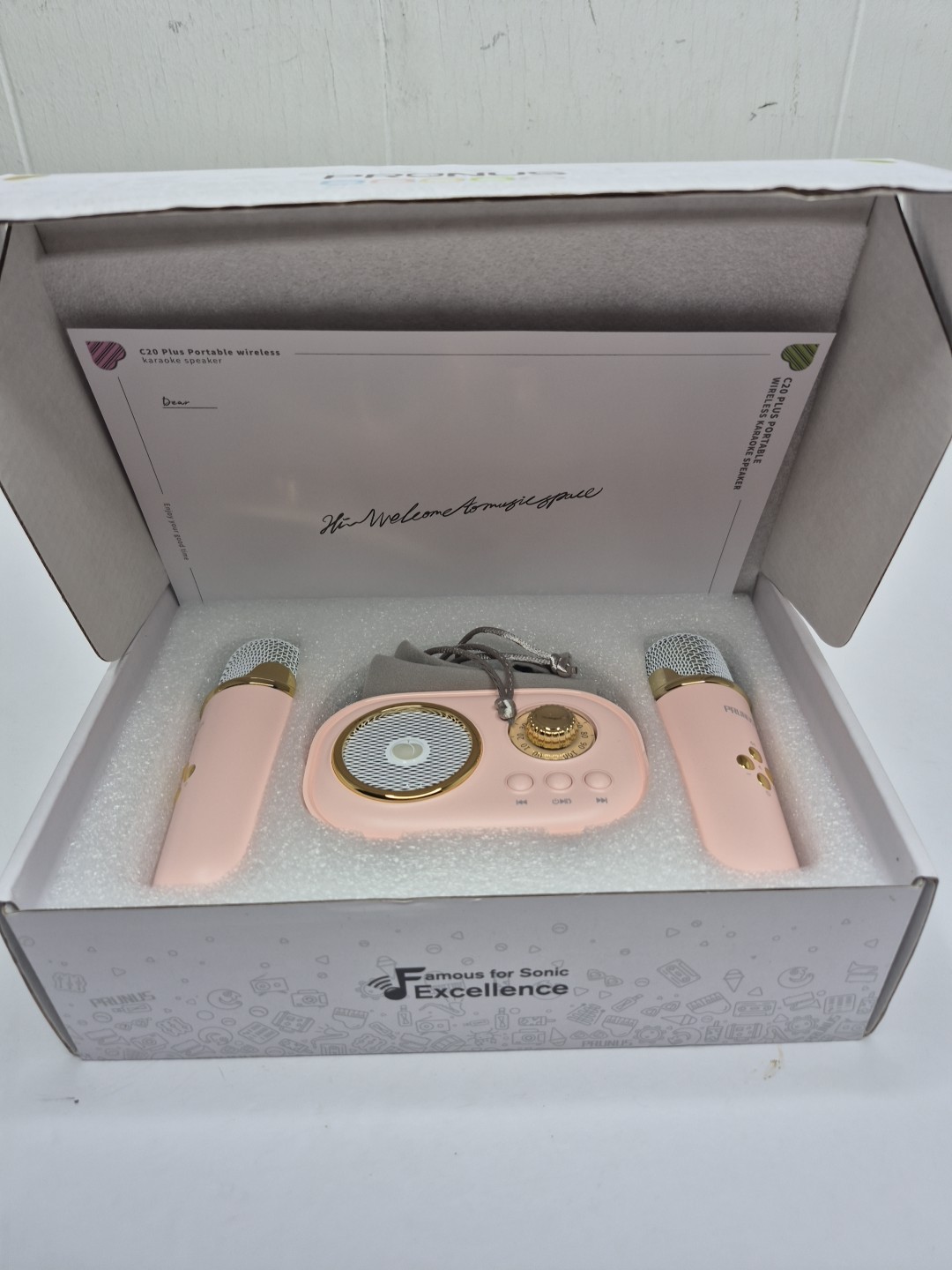 PRUNUS C20 Mini Karaoke Machine | Bluetooth Speaker Mic for Kids Pink