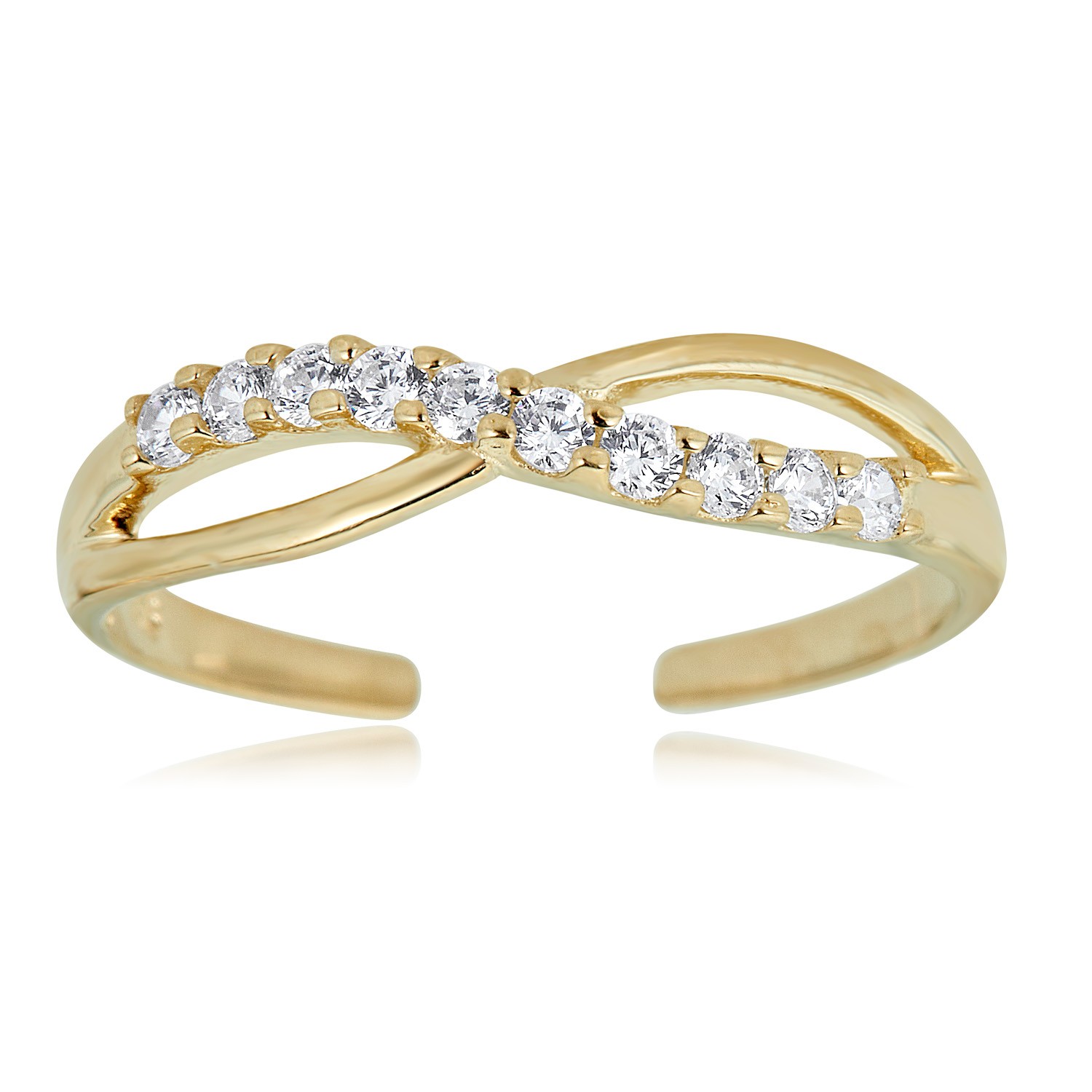 AVORA 925 Sterling Silver Adjustable Sideways Infinity Toe Ring with Cubic