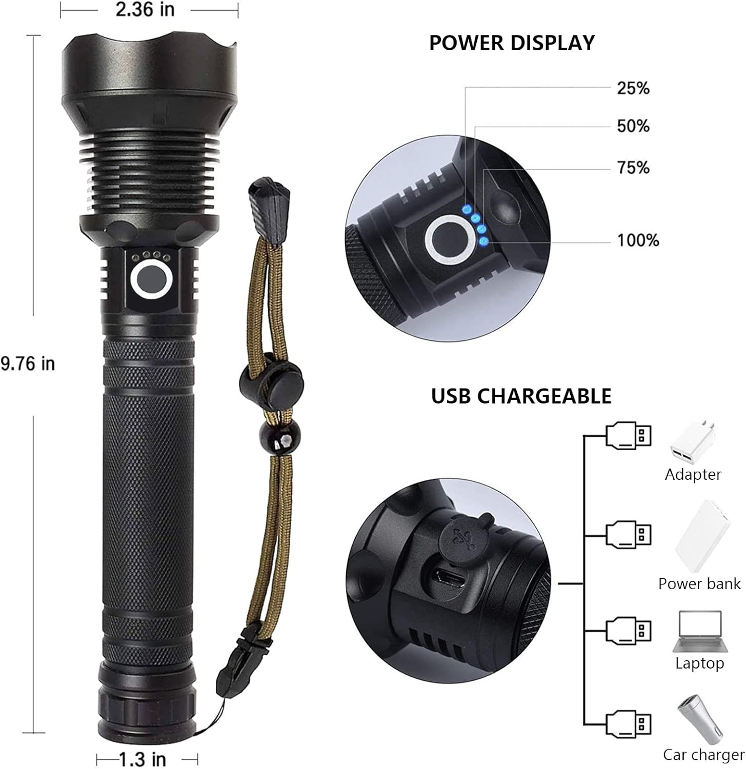 Rechargeable LED Flashlights High Lumens, 990000 Lumens Super Bright Flashlight
