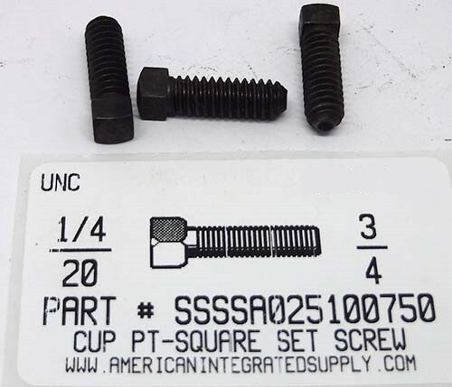1/4-20X3/4 SQUARE HEAD SET SCREWS CUP POINT CASE HARDENED STEEL PLAIN (10)