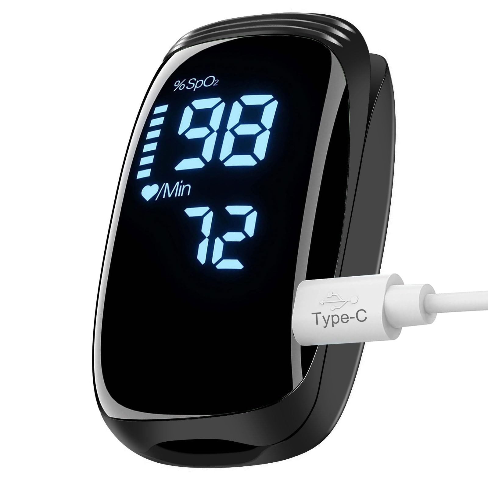 Rechargeable Pulse Oximeter Fingertip - Blood Oxygen Saturation Monitor Black