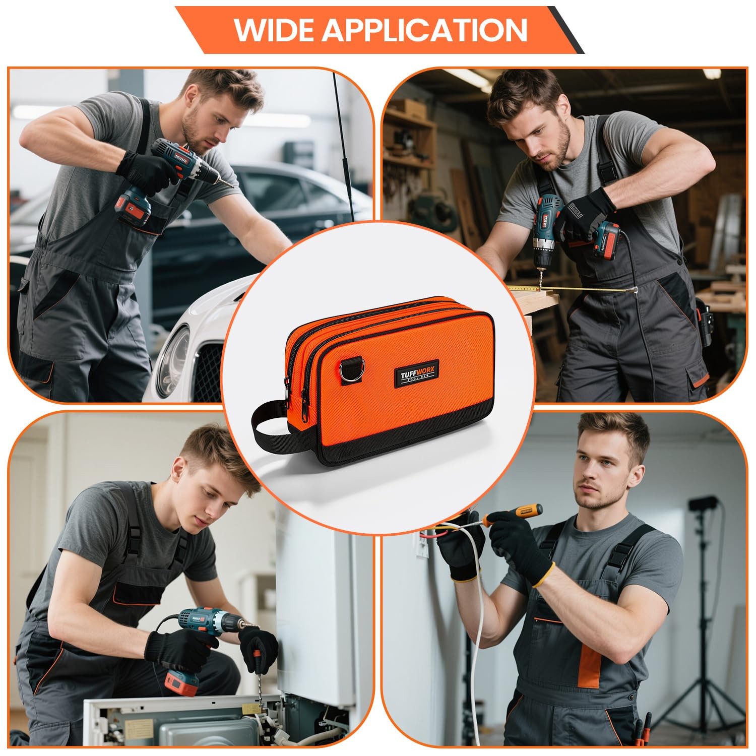 Tool Bag, Dual Compartment Storage Pouch (Orange)