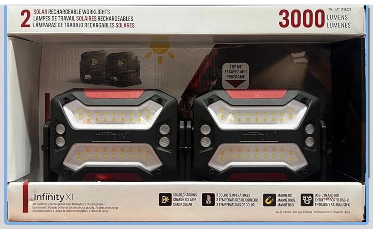 Infinity X1 Solar Rechargeable 3000lm LED Worklight 2-Pack Magnetic USB-C