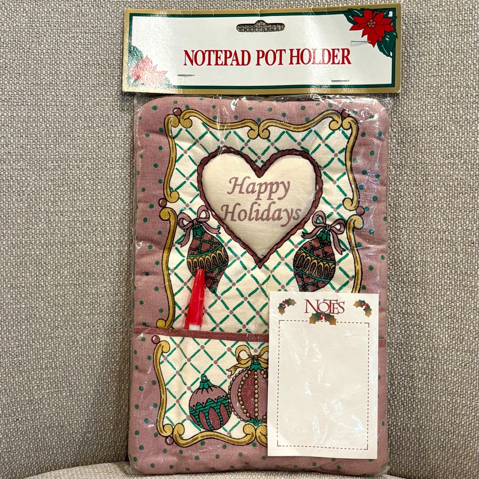 Vintage Note Pad Potholder 🎄 Retro Christmas Ornaments 🎄 Happy Holidays NEW