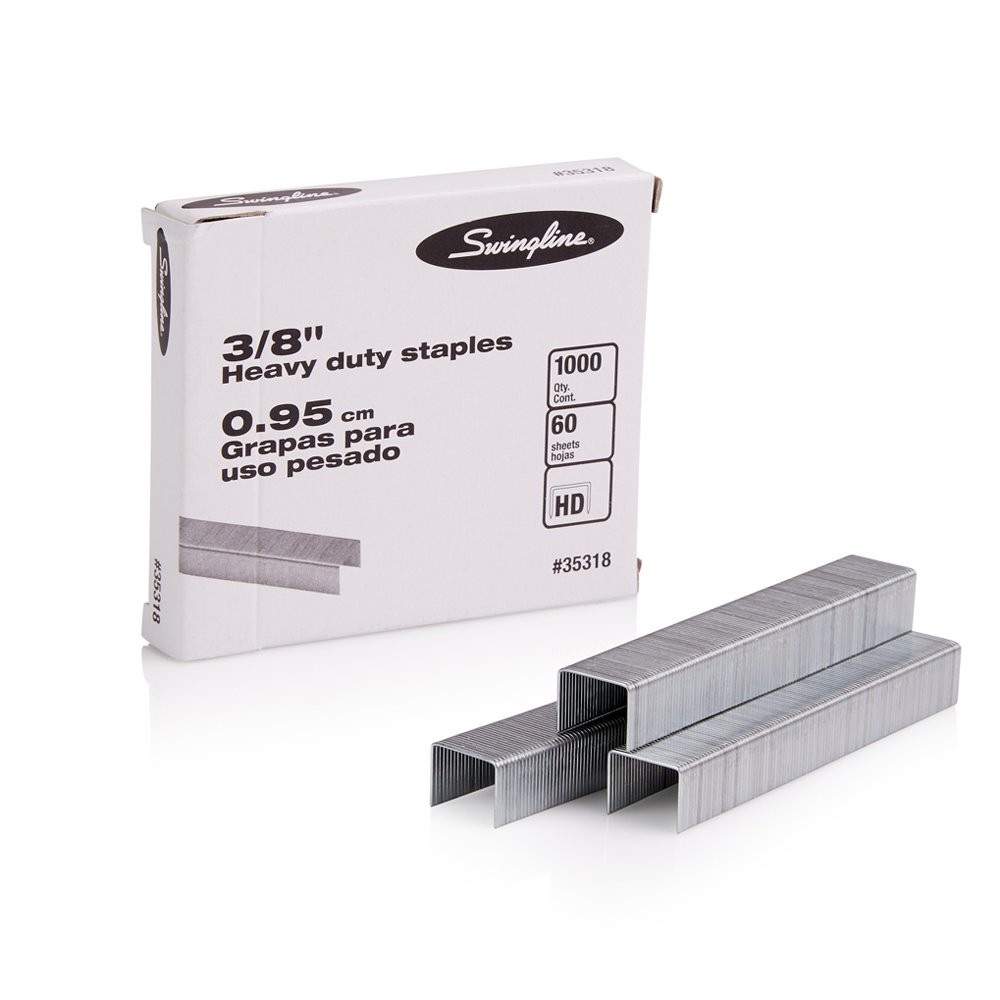 Swingline Staples, Heavy Duty, 3/8" Length, 60 Sheet Capacity, 100/Strip, 100...