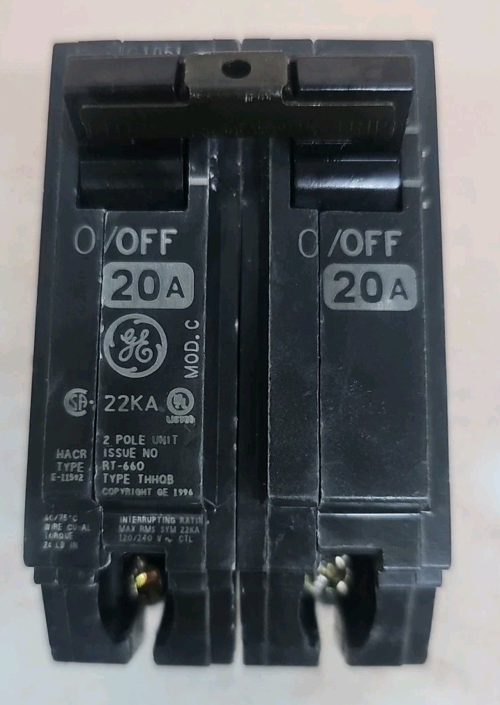 General Electric THHQB2120 2p 20a 240v 22k Circuit Breaker Used 1yr Warranty