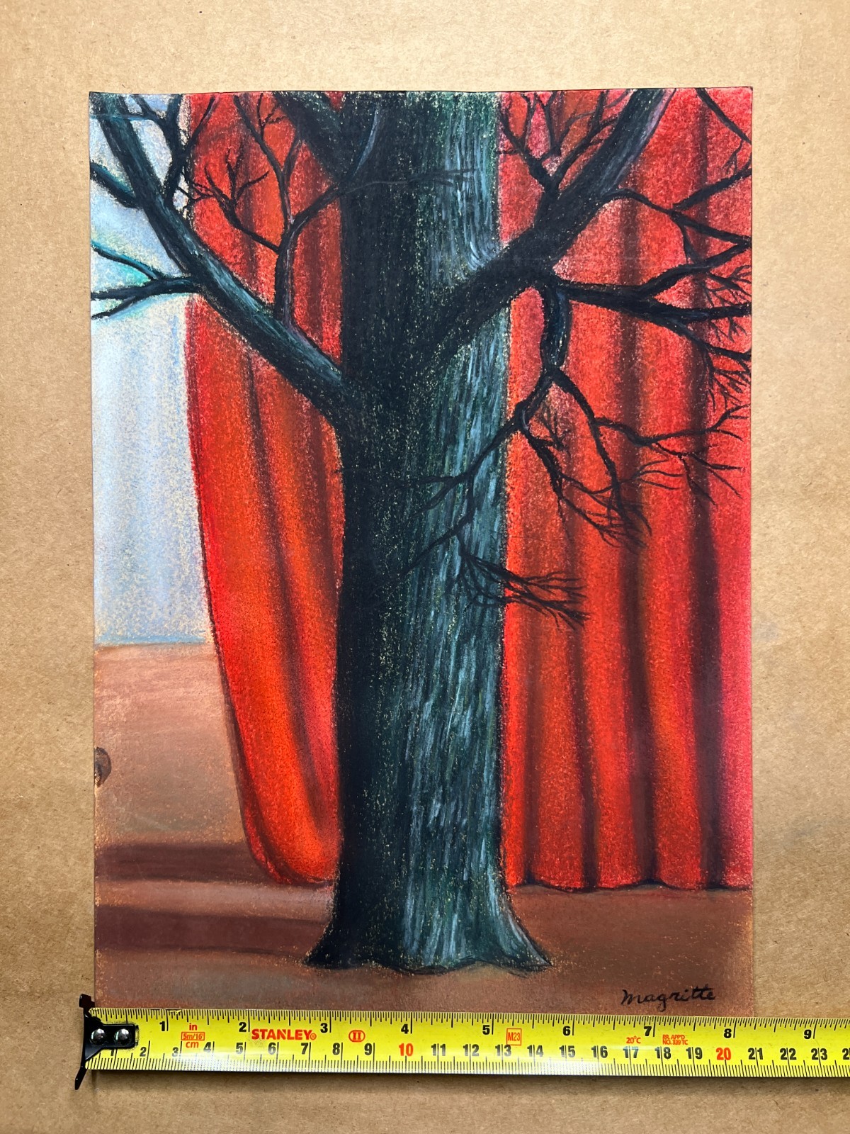 Rene Magritte (Handmade) Drawing On old Paper Signed & Stamped Mixed Media