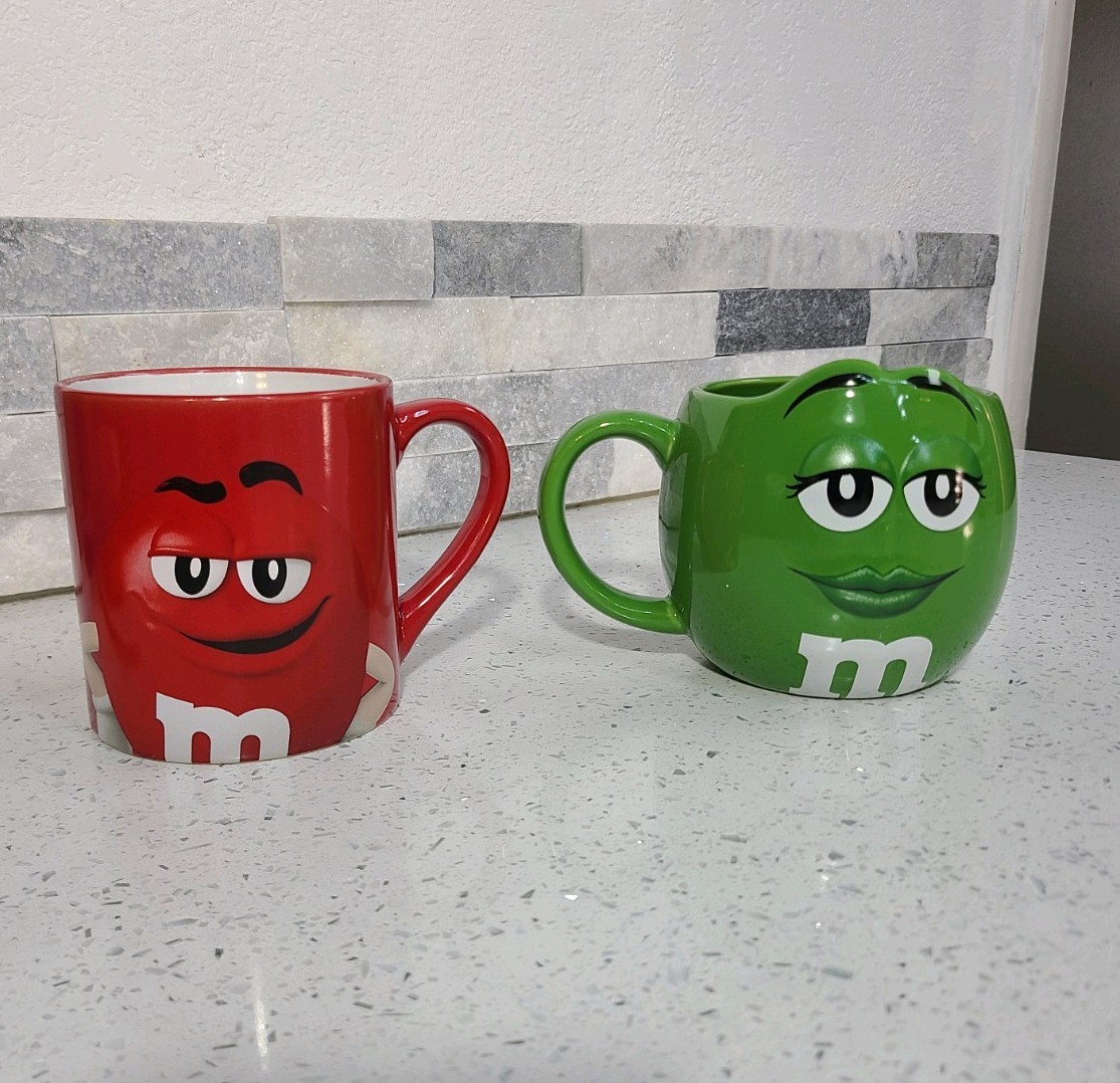 2 M & M's  Mugs Red & Green Licensed MM Coffee Mugs 2019-2021