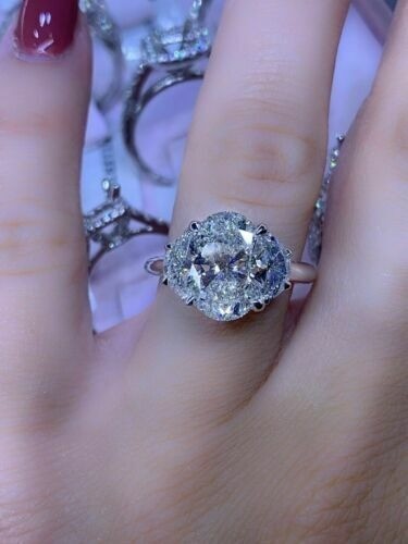 Lab-Created 3.90 Ct Oval Cut White Diamond Engagement Ring 925 Sterling Silver