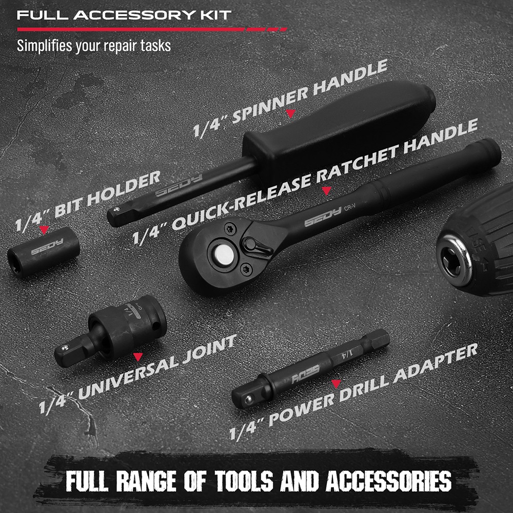 64PC 1/4" Drive Impact Socket Wrench Screwdriver Head Set Drill Bit Set Ratchet