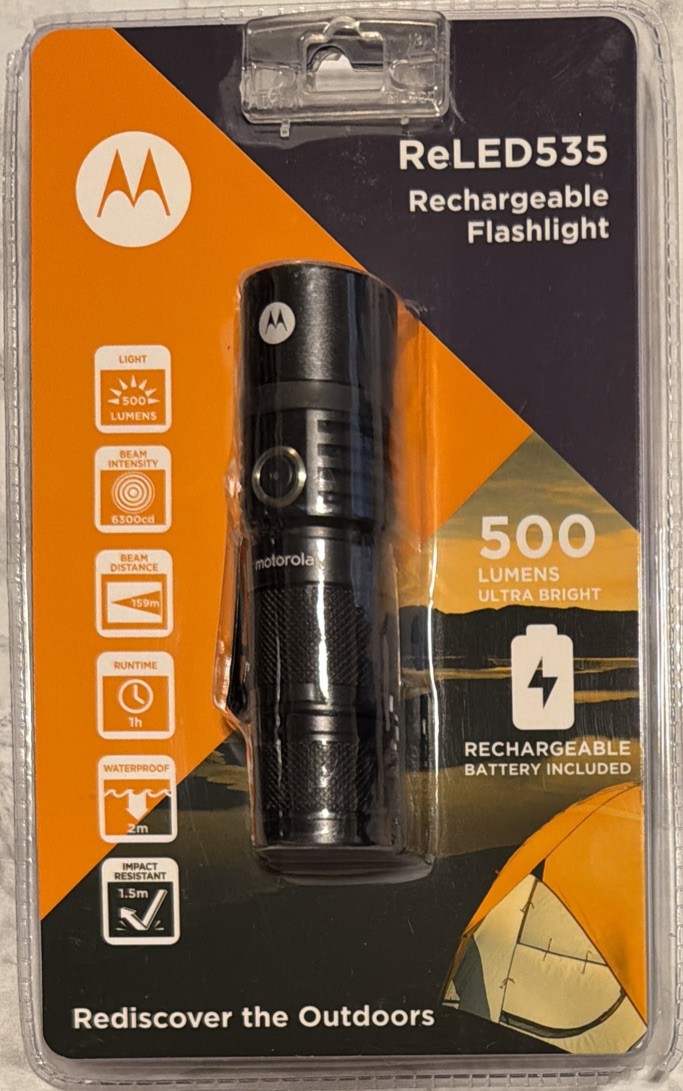 Motorola MR535 Rechargeable Waterproof Flashlight, Brand New