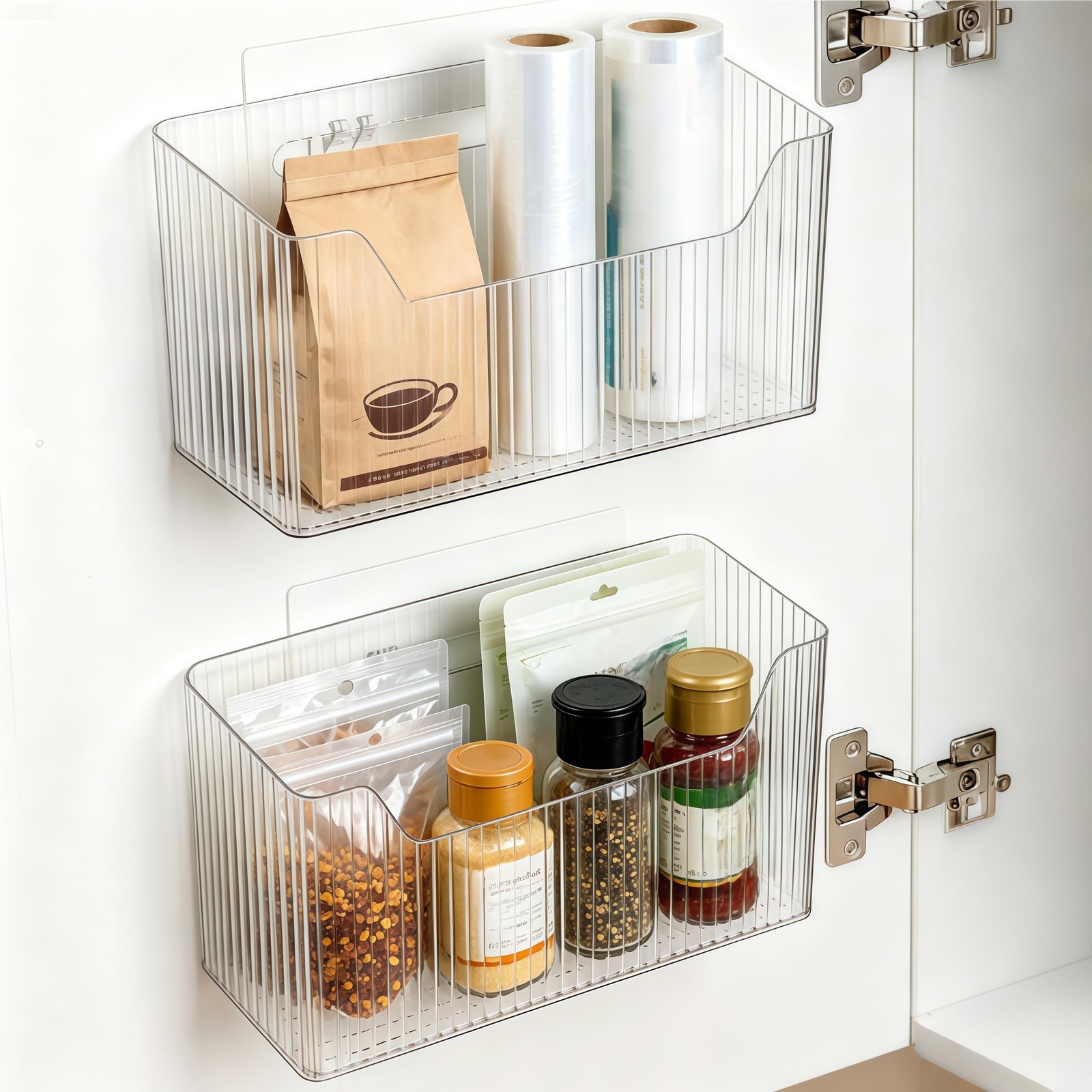 2 Pack Cabinet Door Organizer, Clear Storage Caddy, Adhesive Wall Mounted Org...