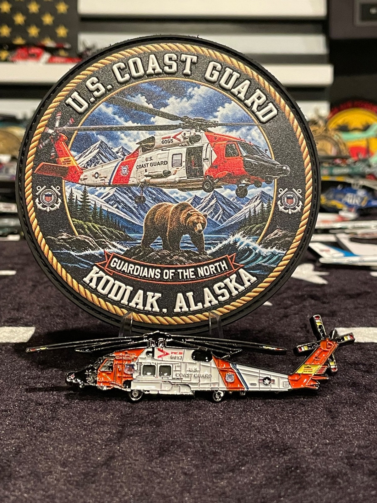 USCG Kodiak Alaska Helicopter Collector Bundle – 4" Challenge Coin + 3D PVC Patc