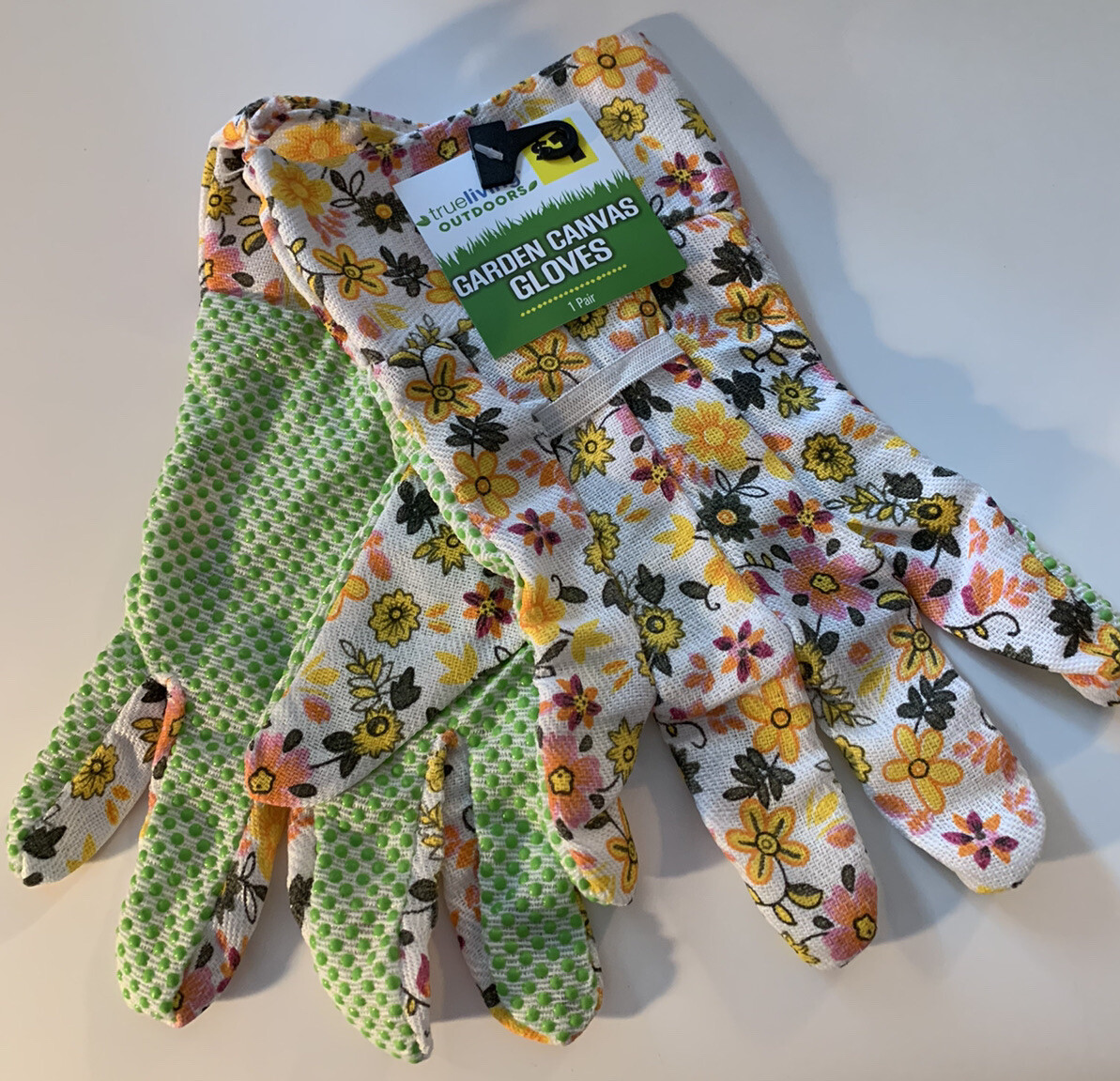 New True Living Outdoors Yellow Pink Floral Print Canvas Garden Gloves One Size