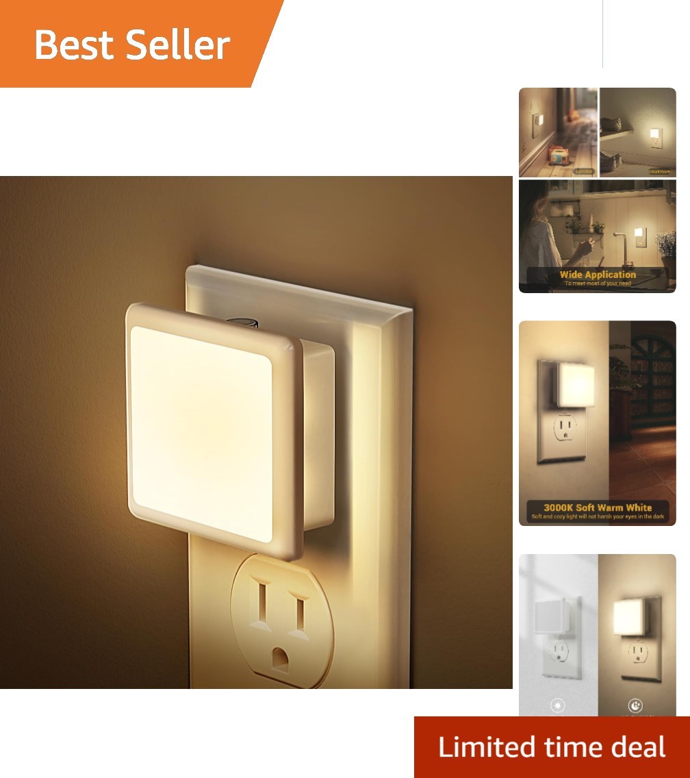 Compact Waterproof LED Night Lights 2-Pack - Soft Light for Indoor Spaces