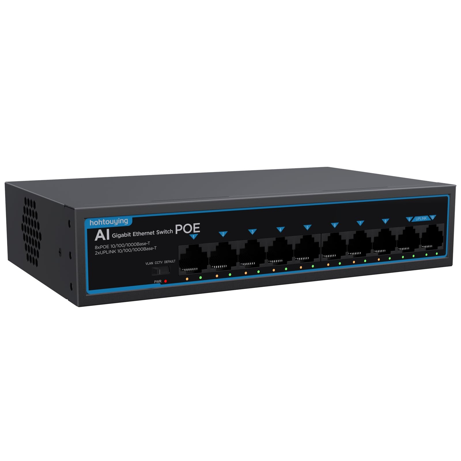 8 Port Gigabit PoE Switch with 2 Gigabit Uplink, 1000Mbps, 802.3af/at, 120W B...