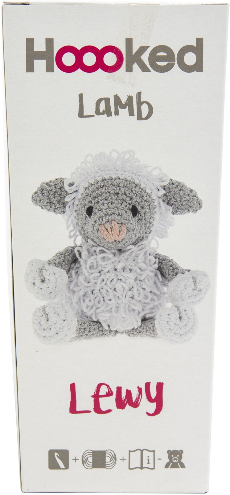Hoooked Amigurumi DIY Kit W/Eco Barbante Yarn-Lamb Lewy - White & Grey