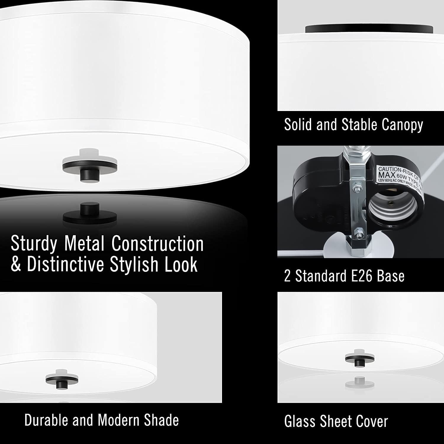 Lodstob 2-Light Flush Mount Ceiling Light Fixture, 12” Modern 12 inch, White