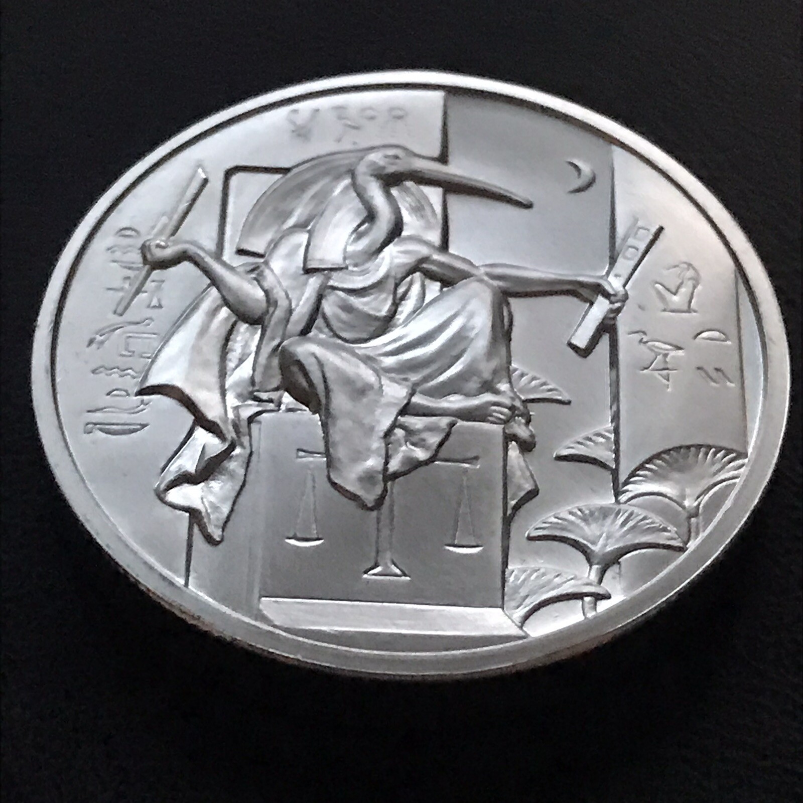 2oz Silver Egyptian Gods Thoth Round Ultra Relief 999 Moon Math Science Baboon