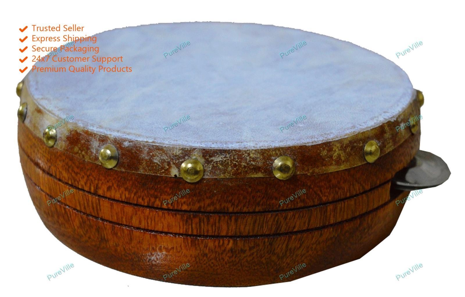 Khanjeera Professional Hand Drum Percussion Dhapli Goat Skin Cover Wooden Khamak