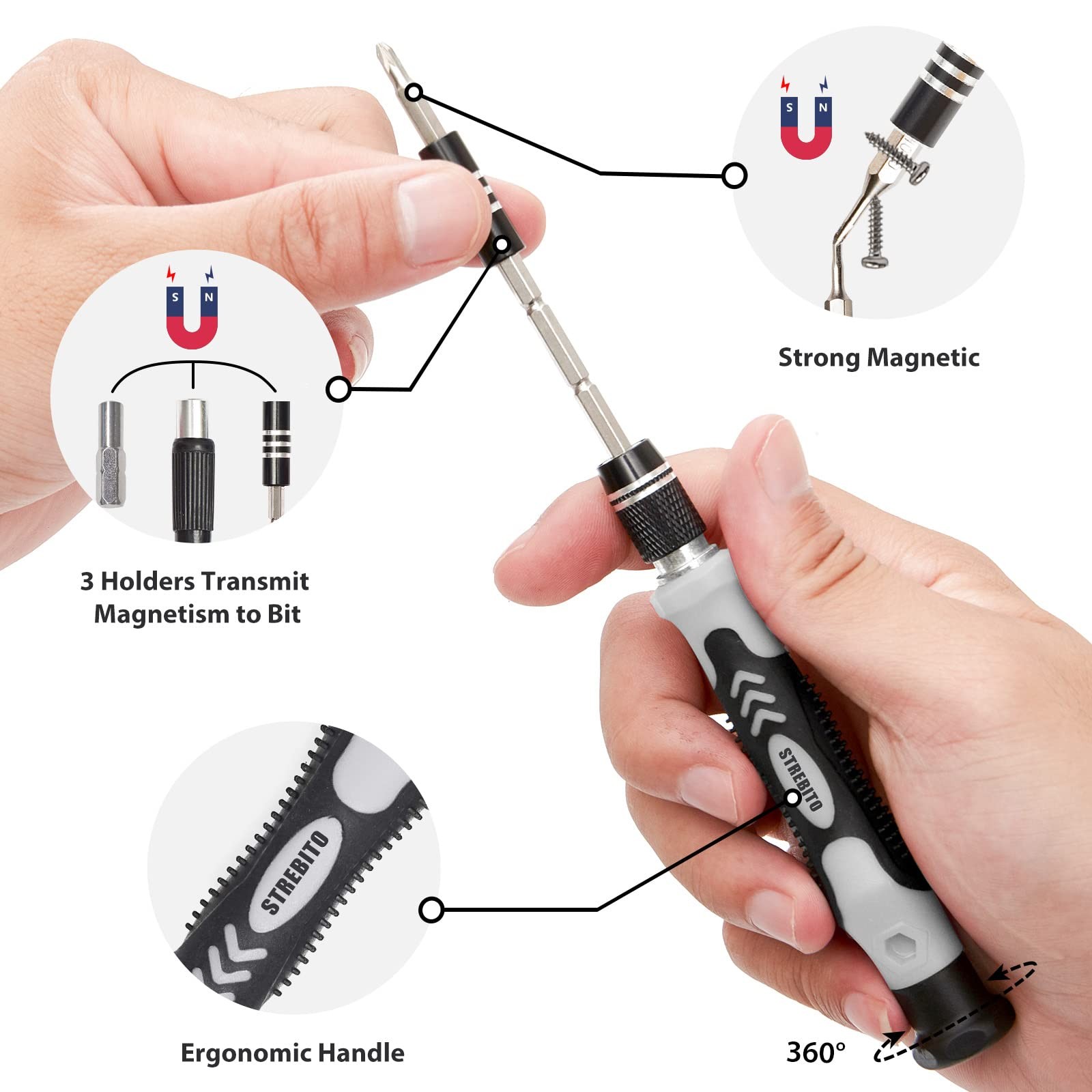STREBITO Precision Screwdriver Set 142-Piece Computer Tool Kit Magnetic Grey