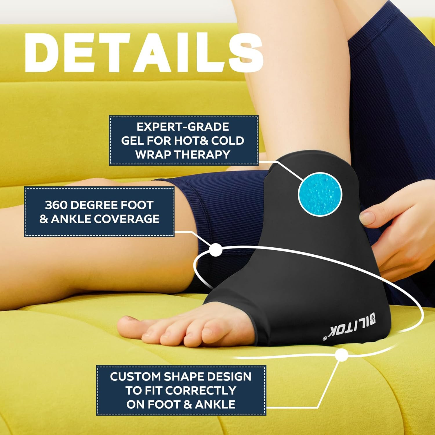 Reusable Foot Ankle Ice Pack Wrap for Injuries, Cold Compression Therapy for Ach