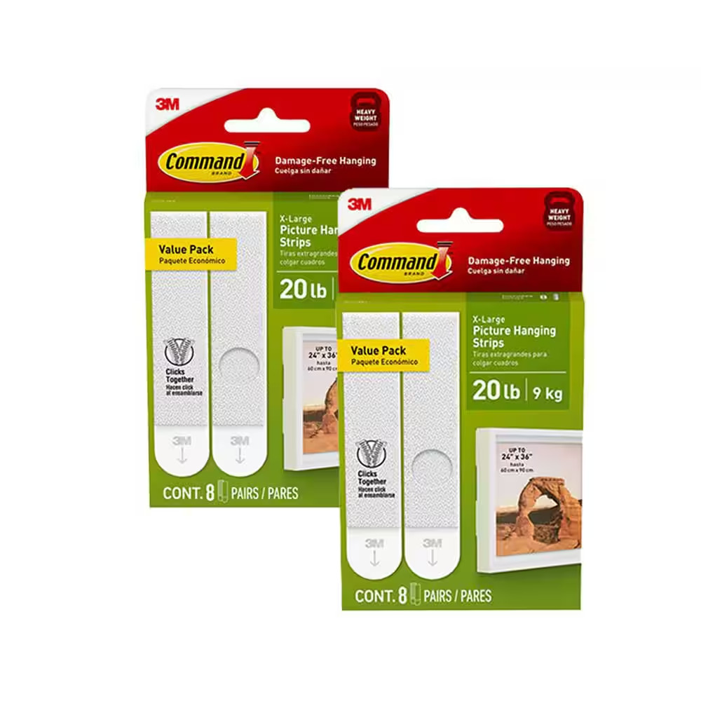 20 Lbs. XL Heavyweight Picture Hanging Strips, White, Damage Free Decorating, 16
