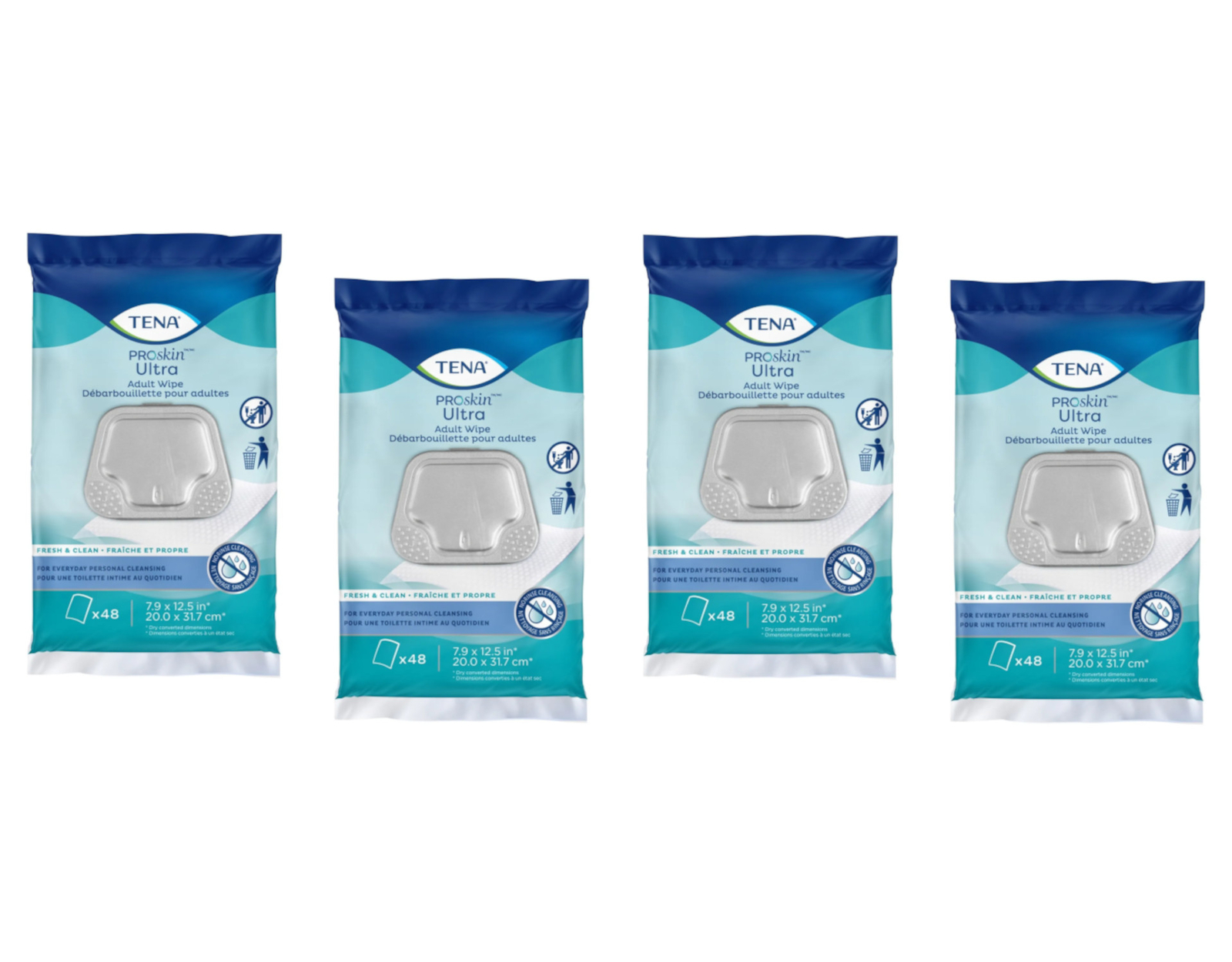 Tena Proskin Ultra Adult Wipes, 48 Count - Pack of 4