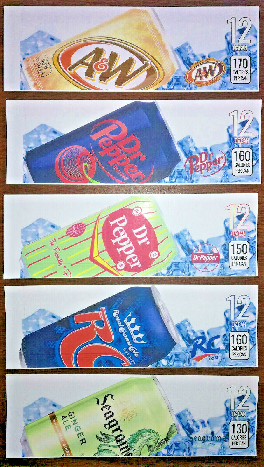 (5) "VINTAGE" SODA VENDING MACHINE 12oz "CAN" Vend Labels (Flavor Strip)